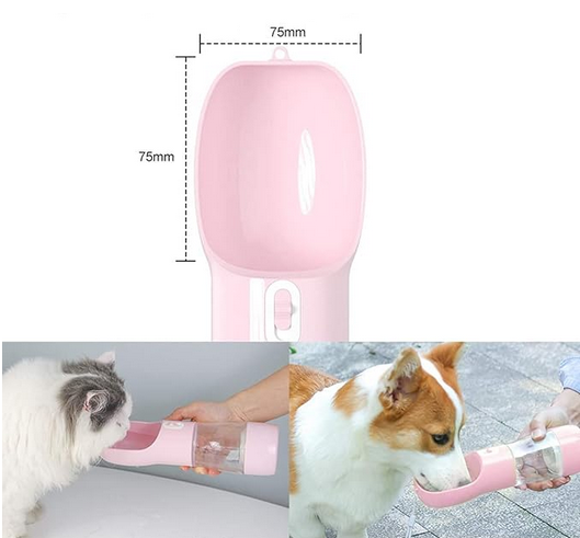 2 in 1 Wasserflasche ink. Leckerlyreservoir für Hunde und Katzen